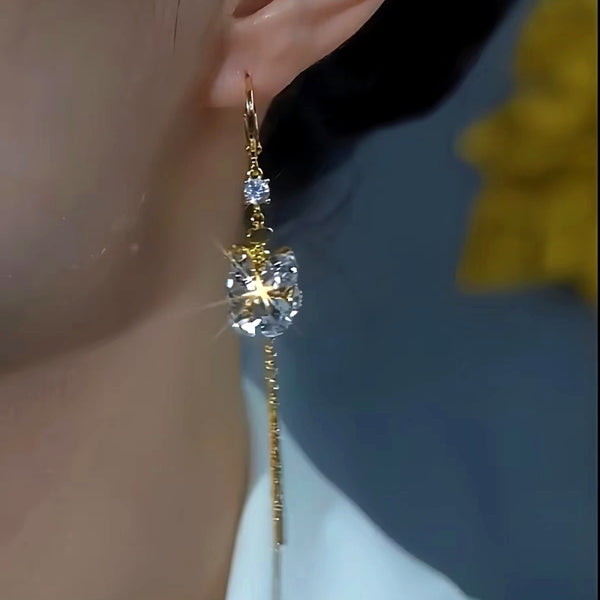 14K Gold-Plated Luxury Zircon Flower Tassel Earrings