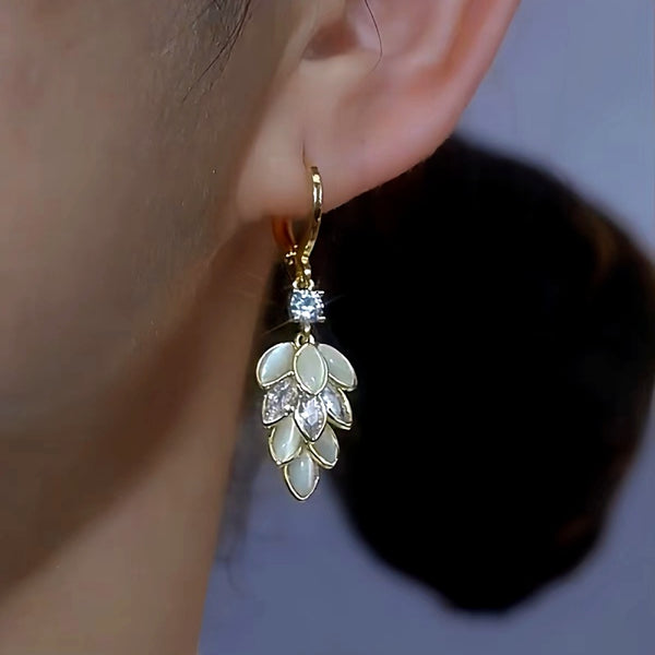 14K Gold-Plated Luxury Zircon Leaf Diamond Earrings