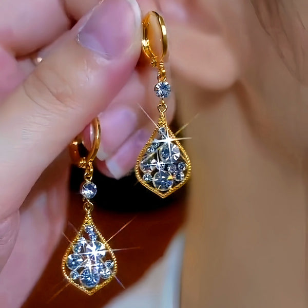 14K Gold-Plated Luxury Zircon Leaf Earrings