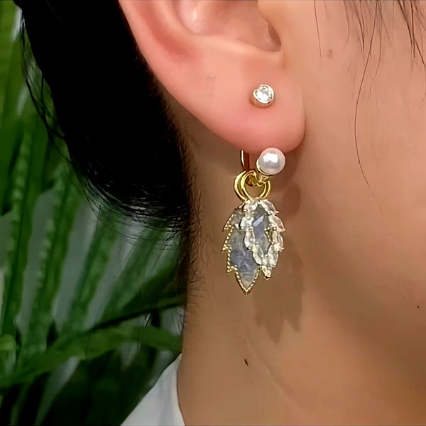 14K Gold-Plated Luxury Zircon Leaf Earrings