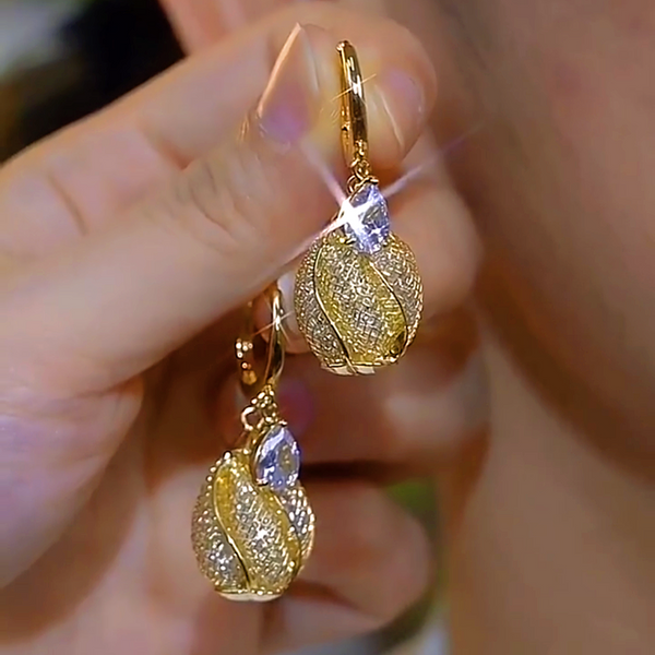 14K Gold-Plated Luxury Zircon Mesh Drop Earrings