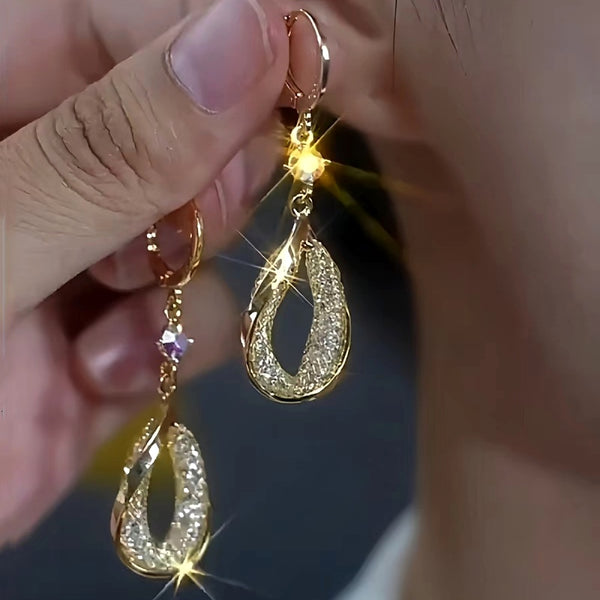 14K Gold-Plated Luxury Zircon Mesh Water Drop Earrings