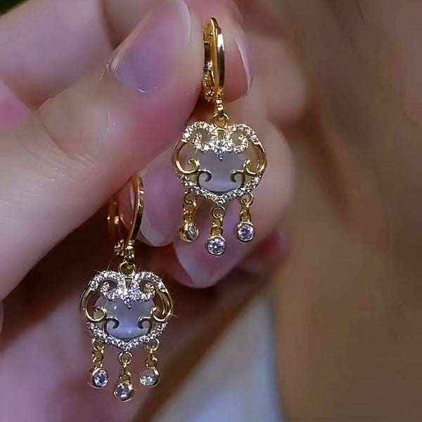 14K Gold-Plated Luxury Zircon Peace Lock Earrings