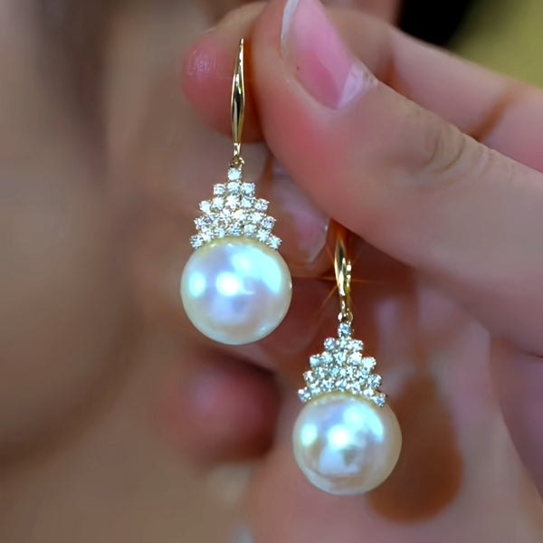 14K Gold-Plated Luxury Zircon Pearl Ear Hooks