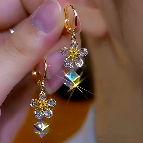 14K Gold-Plated Luxury Zircon Peatal Flower Earrings