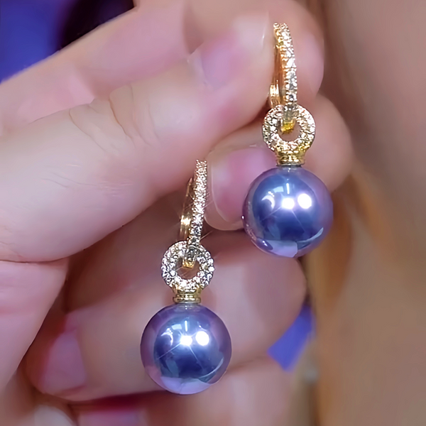 14K Gold-Plated Luxury Zircon Purple Pearl Earrings