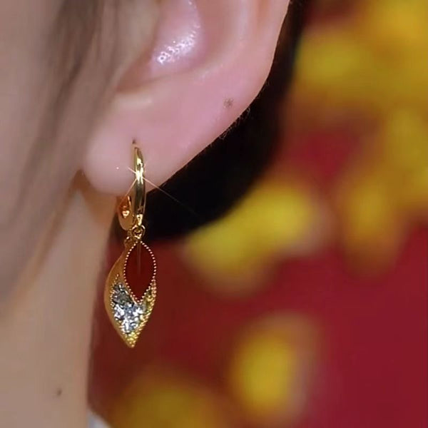 14K Gold-Plated Luxury Zircon Red Leaf Earrings