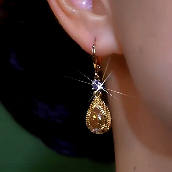 14K Gold-Plated Luxury Zircon Water Drop Durian Earrings