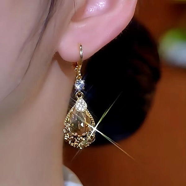 14K Gold-Plated Luxury Zircon Water Drop Gourd Earrings