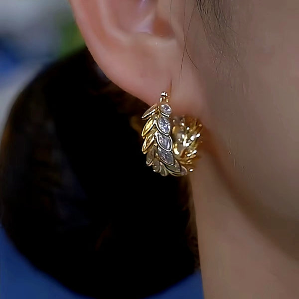 14K Gold-Plated Luxury Zircon Wheat Hoop Earrings