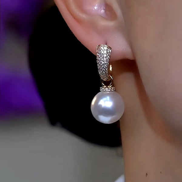 14K Gold-Plated Luxury Zircon White Pearl Earrings