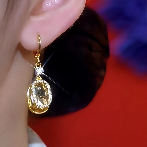 14K Gold-Plated Luxury Zircon Yellow Crystal Earrings