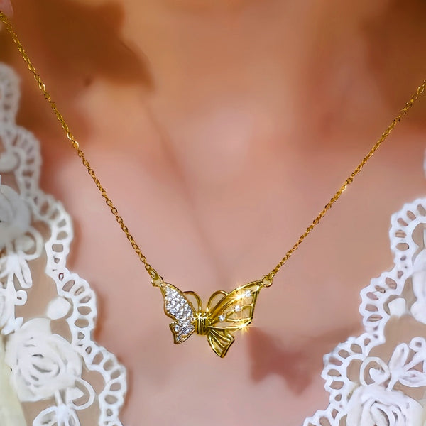 14K Gold-Plated Magnetic Diamond Butterfly Necklaces