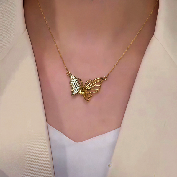 14K Gold-Plated Magnetic Zircon Butterfly Necklace