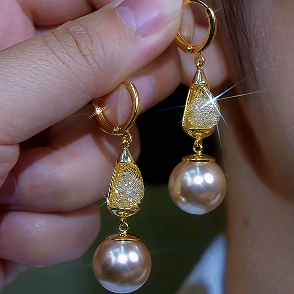 14K Gold-Plated Mesh Pearl Earrings