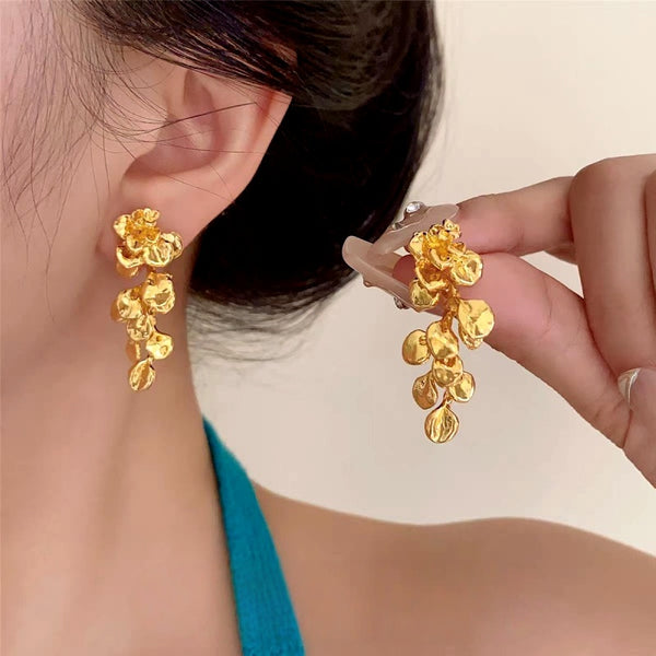 14K Gold-Plated Metal Leaf Tassel Earrings