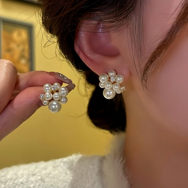 14K Gold-Plated Micro-Diamond Beaded Flower Bud Earrings