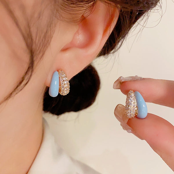 14K Gold-Plated Micro-Embedded Oil Drop Earrings