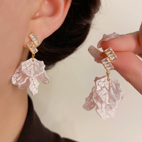 14K Gold-Plated Micropaved Zircon Cracked Petal Earrings