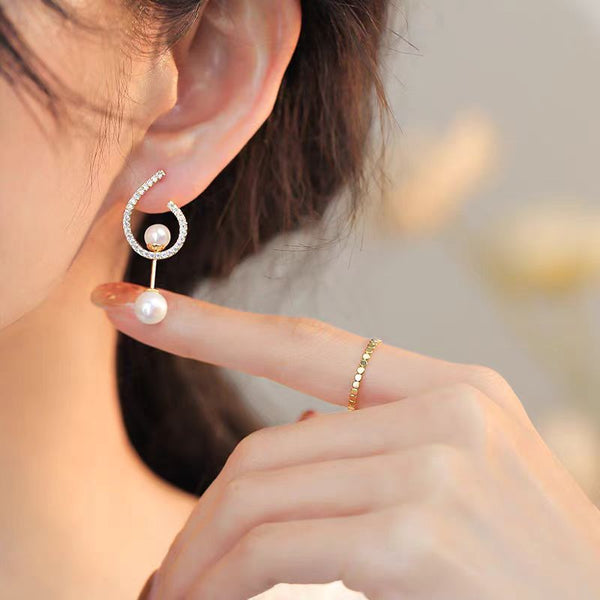 14K Gold-Plated Multi-Wear Zircon Artificial Pearl Earrings