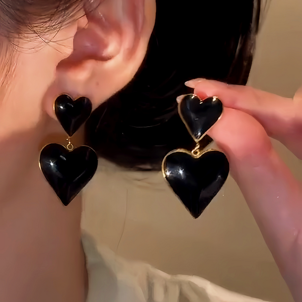 14K Gold-Plated Oil Drop Double-Heart Earrings