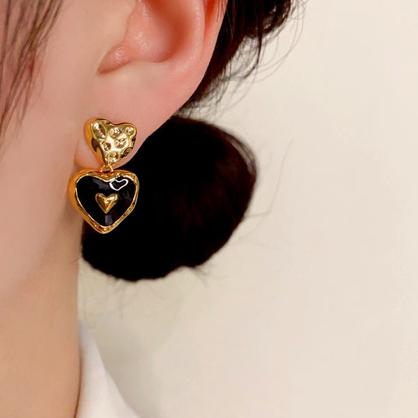 14K Gold-Plated Oil Drop Heart Earrings