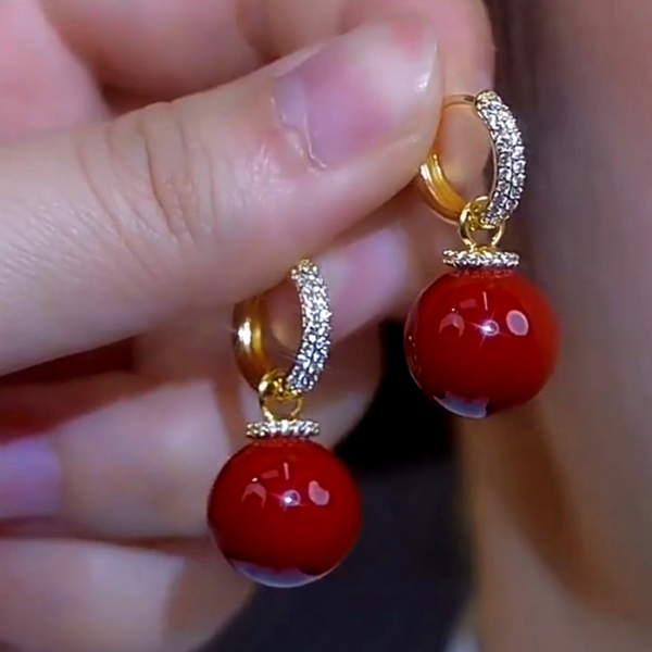 14K Gold-Plated Oil Drop Red Pearl Earrings