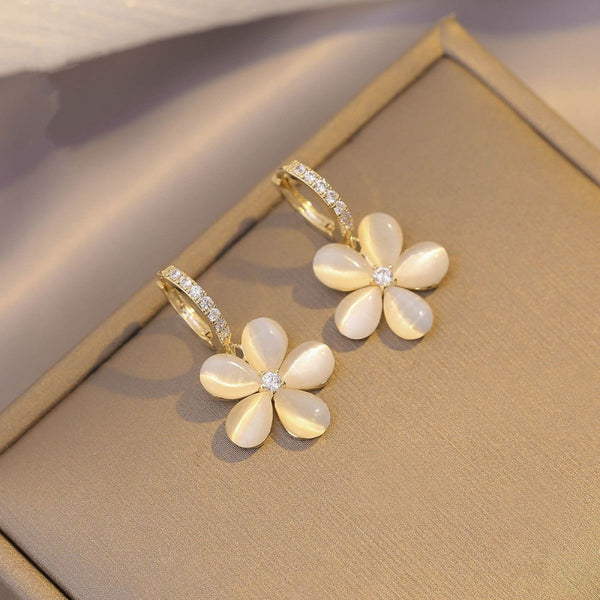 14K Gold-Plated Opal Flower Earrings