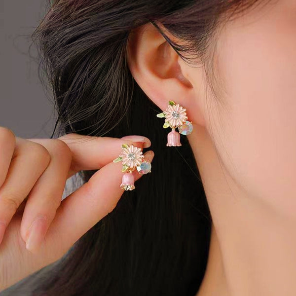 14K Gold-Plated Opal Flower Stud Earrings