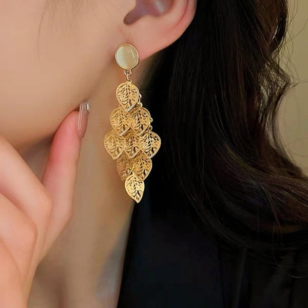 14K Gold-Plated Opal Leaf Earrings