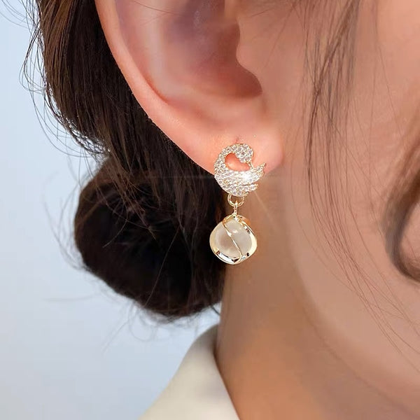 14K Gold-Plated Opal Swan Earrings