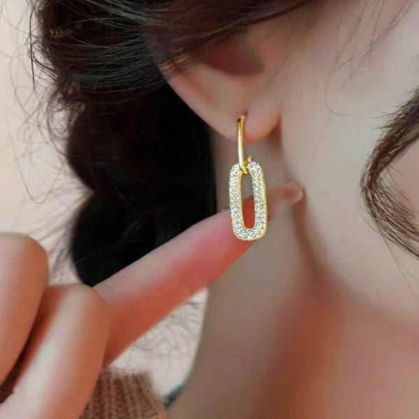 14K Gold-Plated Oval Diamond Earrings