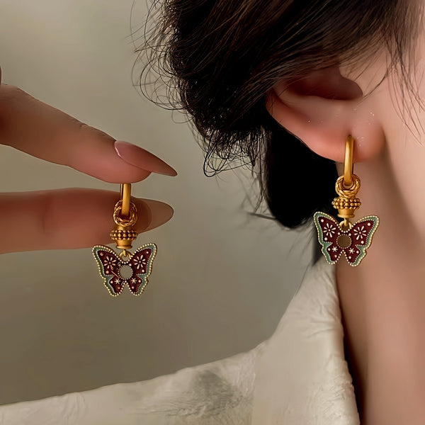 14K Gold-Plated Painted Contrasting Butterfly Earrings