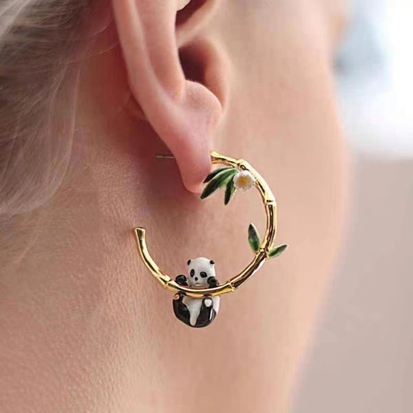 14K Gold-Plated Panda And Bamboo Earrings