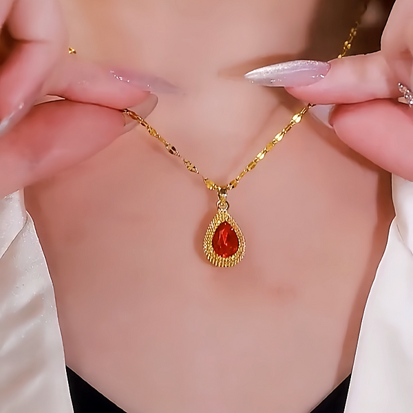 14K Gold-Plated Pendant Red Diamond Necklaces