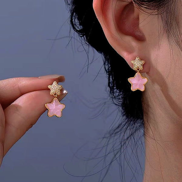 14K Gold-Plated Pink Diamond Star Earrings