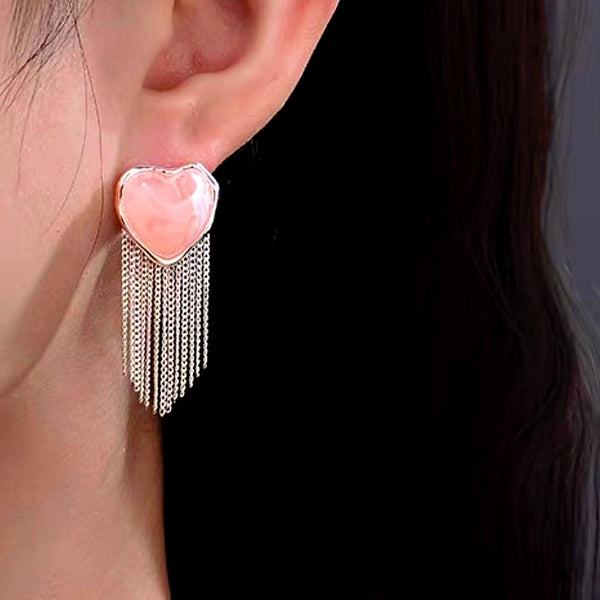 14K Gold-Plated Pink Heart Tassel Earrings