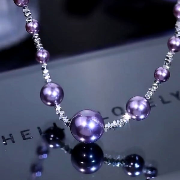 14K Gold-Plated Purple Broken Silver Purple Pearl Necklace