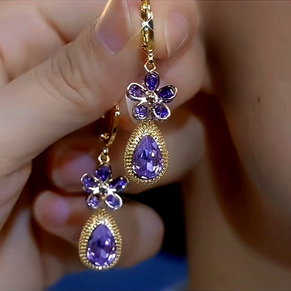 14K Gold-Plated Purple Crystal Durian Flower Earrings