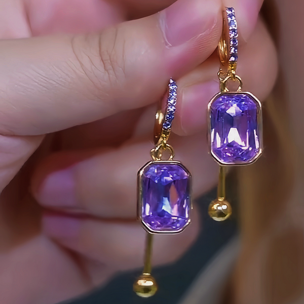 14K Gold-Plated Purple Crystal Geometric Earrings