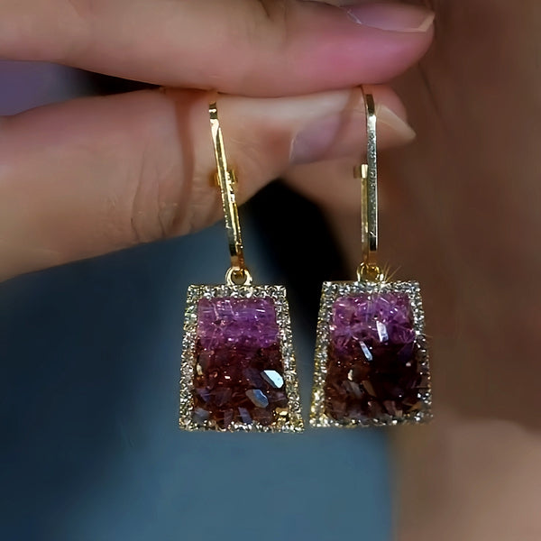 14K Gold-Plated Purple Crystal Geometric Earrings