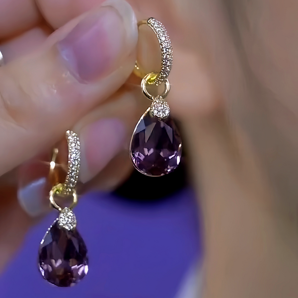 14K Gold-Plated Purple Crystal Water Drop Earrings