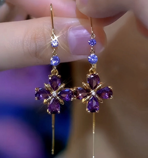 14K Gold-Plated Purple Diamond Butterfly Threader Earrings