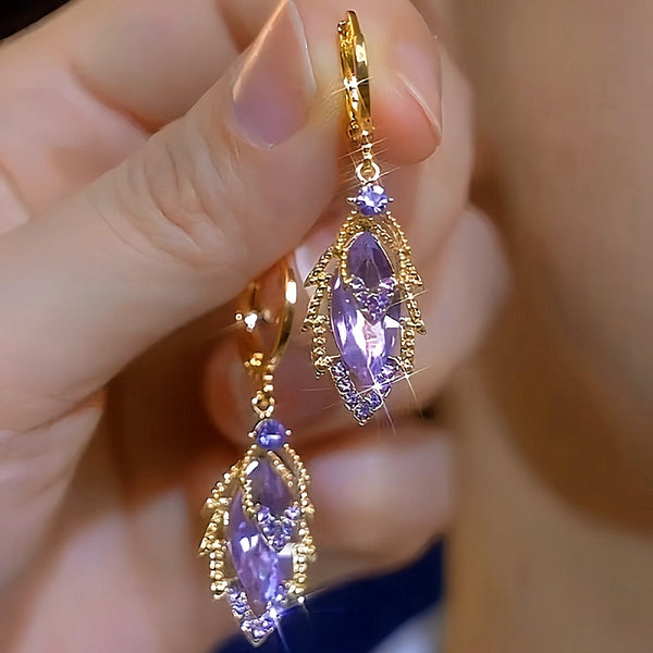 14K Gold-Plated Purple Diamond Leaf Earrings