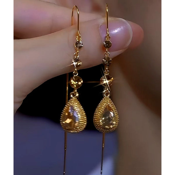 14K Gold-Plated Brown Diamond Threader Tassel Earrings