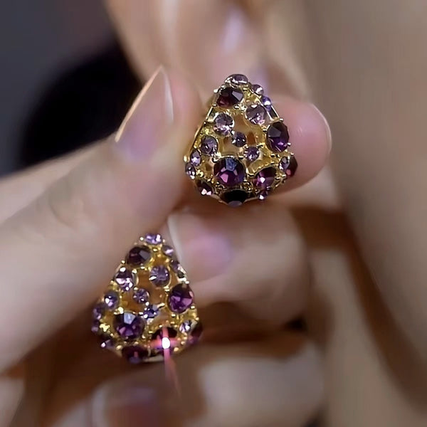 14K Gold-Plated Purple Diamond Water Drop Earrings