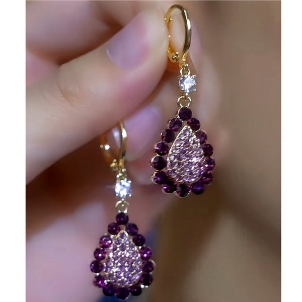 14K Gold-Plated Purple Diamond Water Drop Earrings