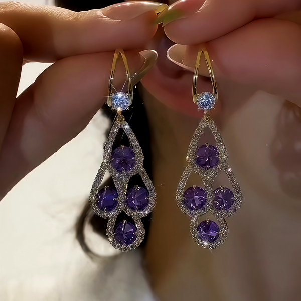 14K Gold-Plated Purple Diamond Water Drop Earrings