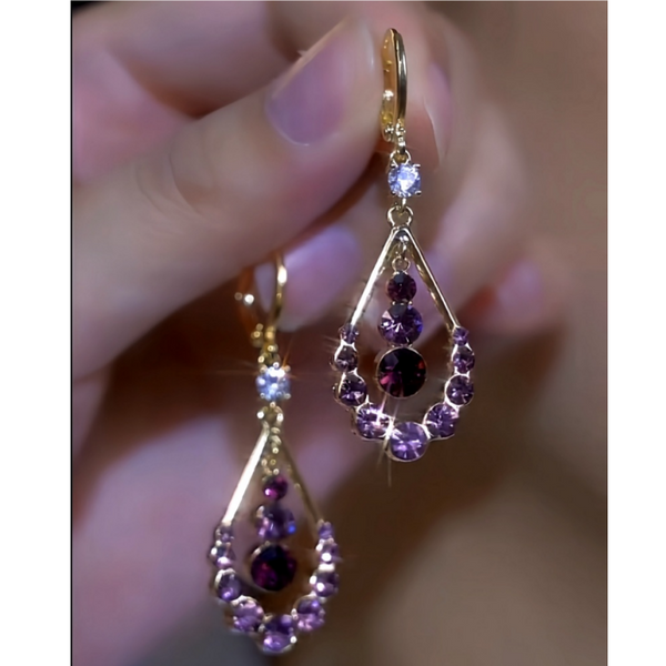 14K Gold-Plated Purple Diamond Water Drop Earrings