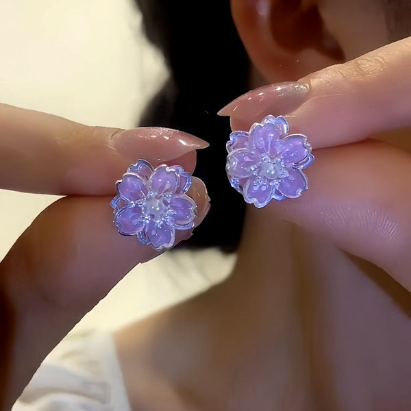 14K Gold-Plated Purple Flower Studs